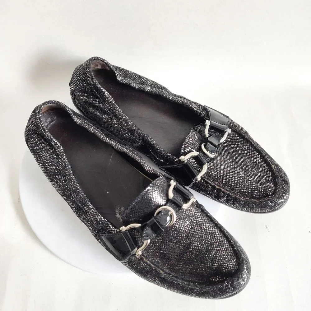 AGL Attilio Giusti Leombruni Shiny Black Soft Leather Horsebit Loafers 8‎ /38